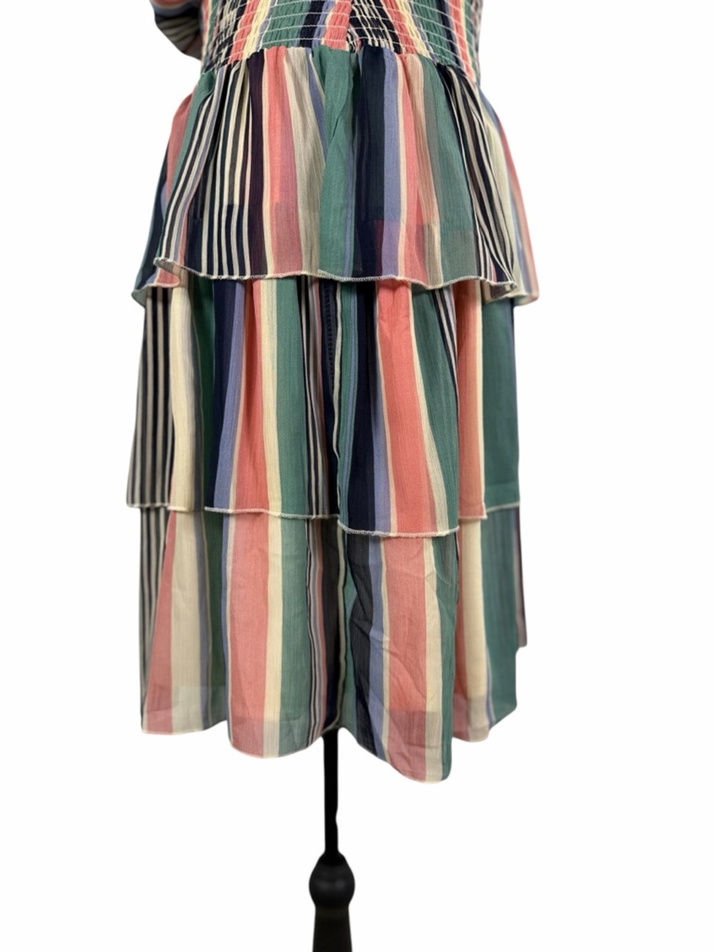 Cato EST. 1946 Striped Smock Waist Sheer Lined Tiered Dress Multi-Color Size M - Picture 3 of 9